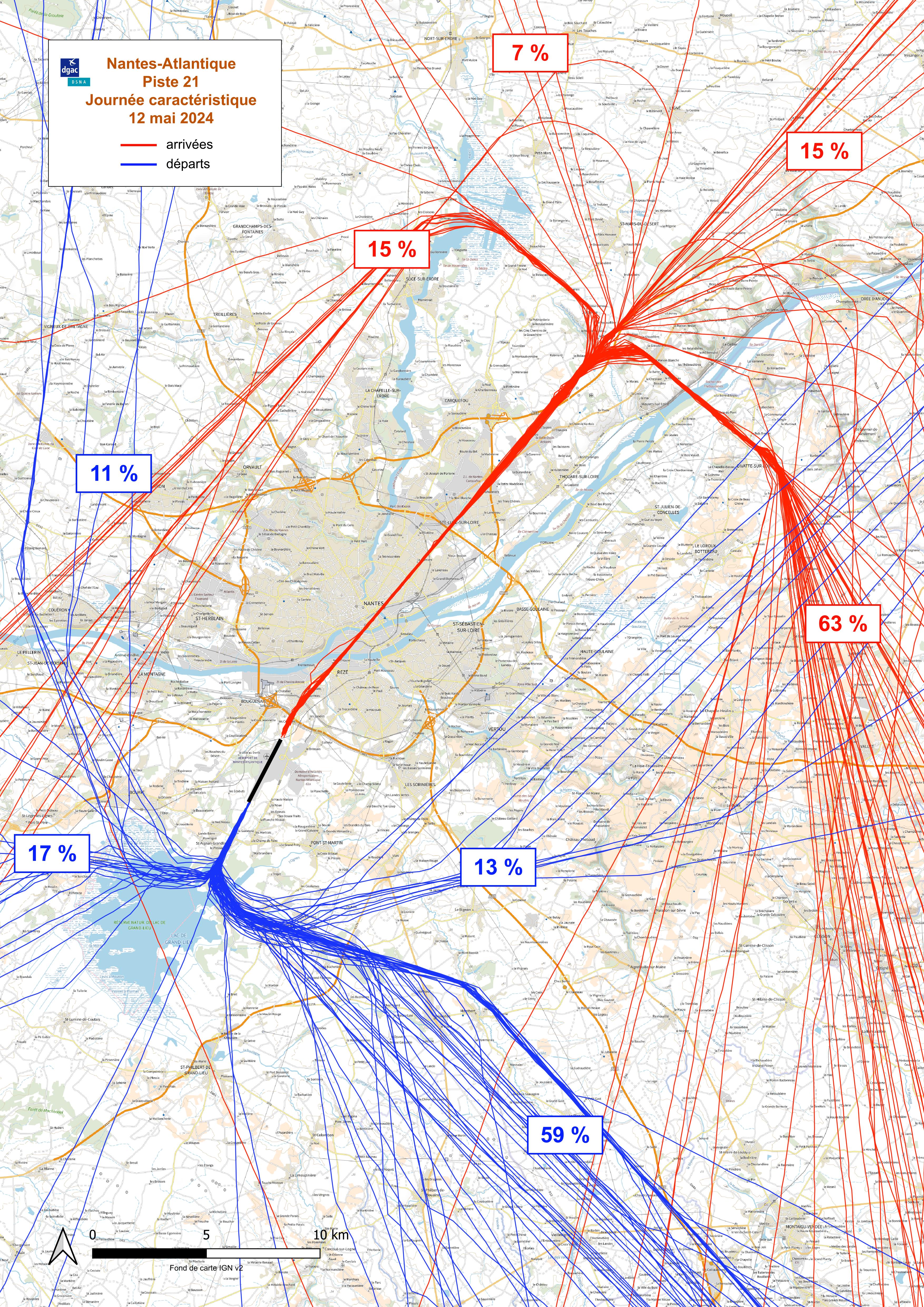 Chevelus du 12/05/2024 – Arrivées et départs, orientation face au Nord-Est (Source DGAC)